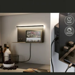Aplique de pared LED Paulmann Jarina negra, 35 cm, bandeja, puerto USB