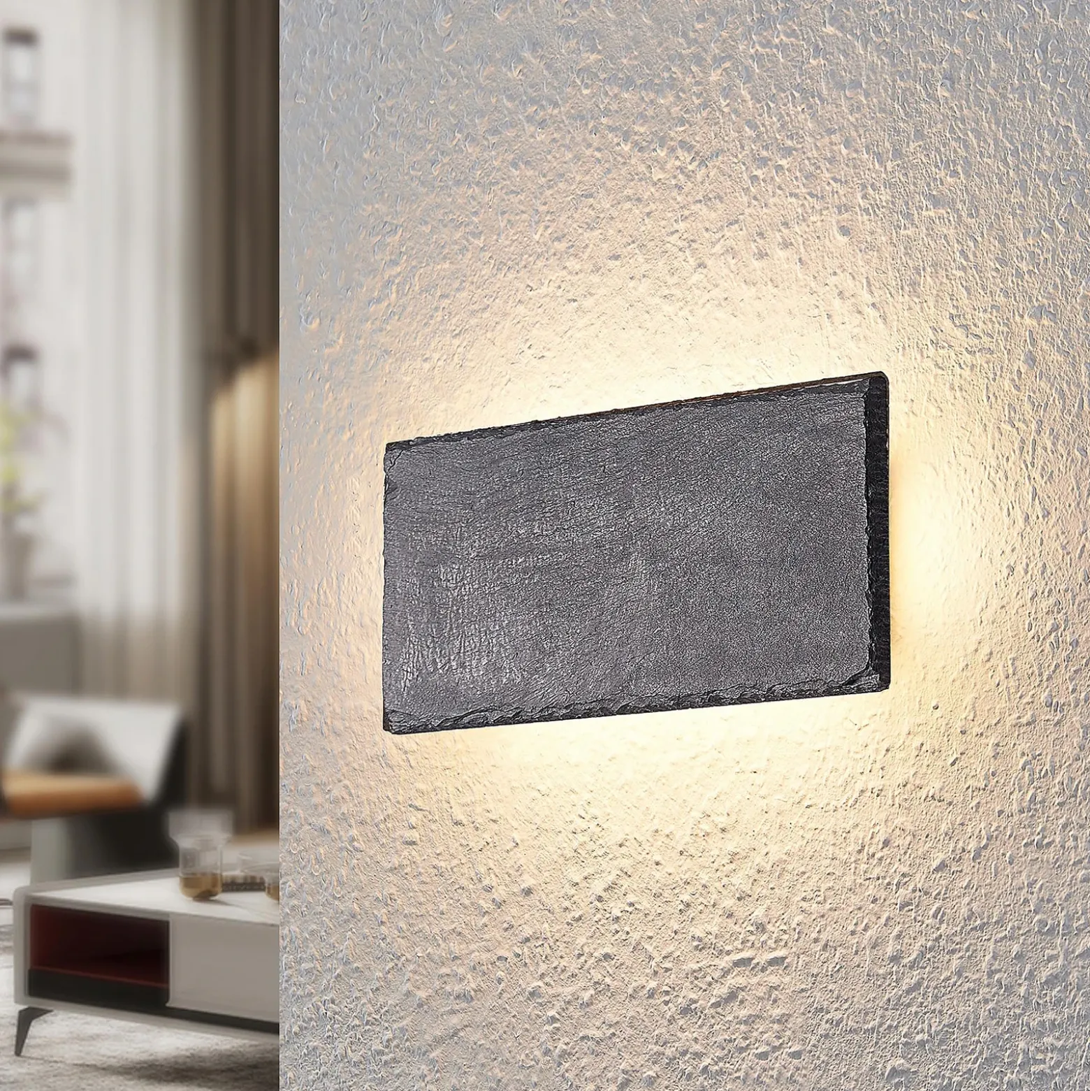Aplique de pared LED Peetu de Lindby, 22 cm de largo, pizarra, atenuable