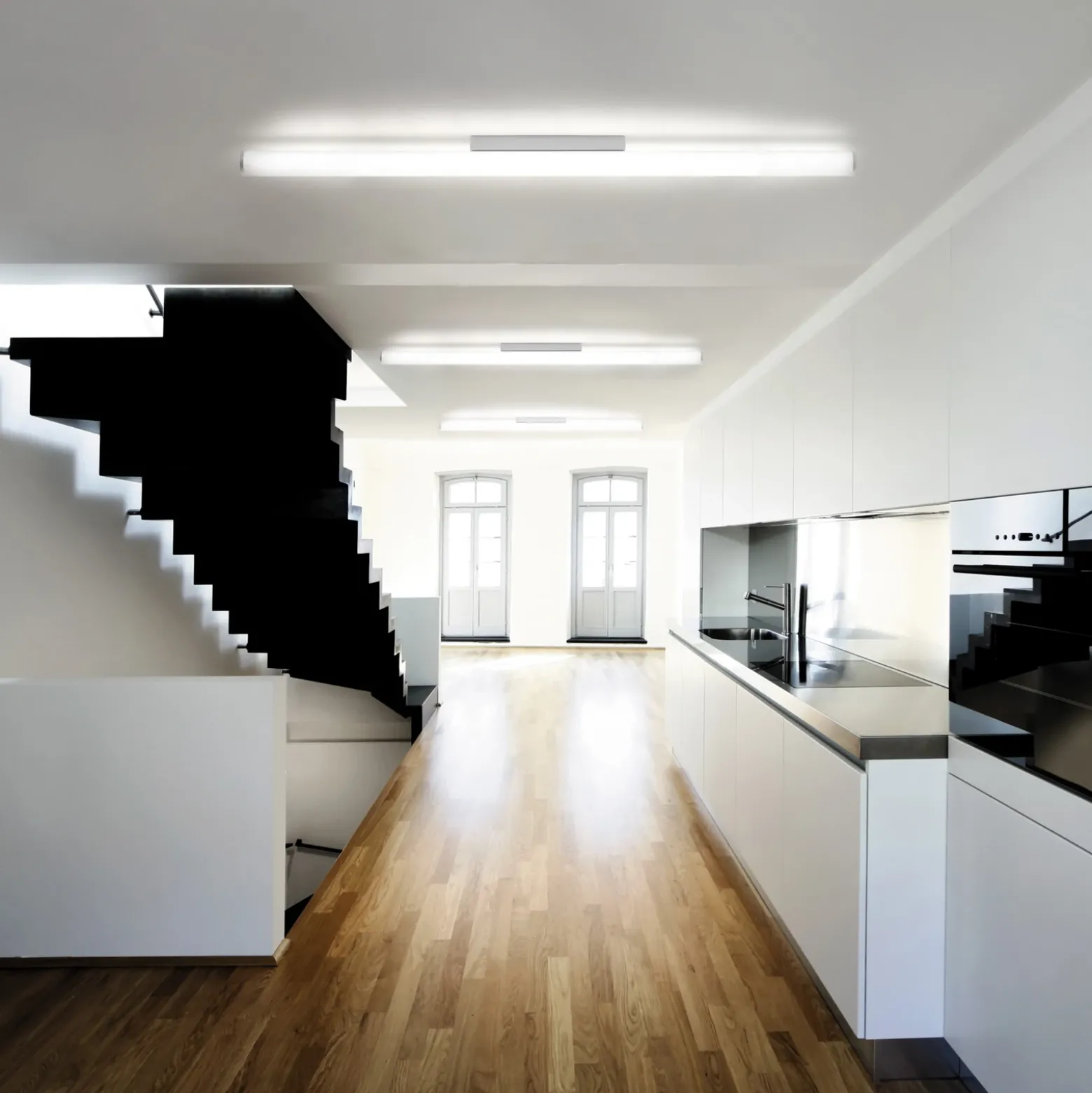 Aplique de pared LED Pirgos, 200 cm de ancho, blanco, plástico