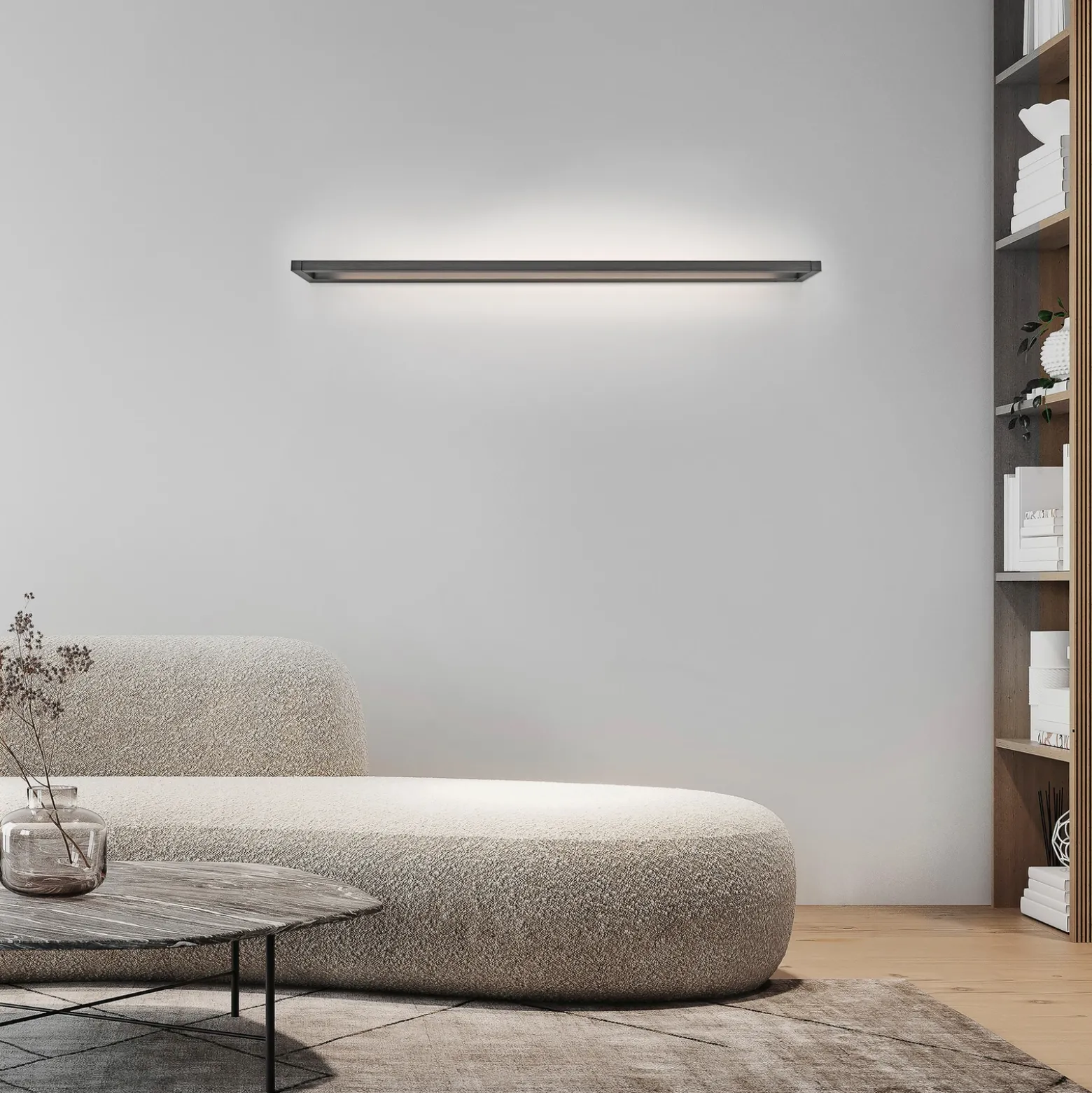 Aplique de pared LED PURE Puro, gris, 100 cm de ancho, aluminio, atenuador de