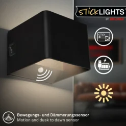 Aplique de pared LED recargable Barro, negro Ancho 8 cm Metal, sensor