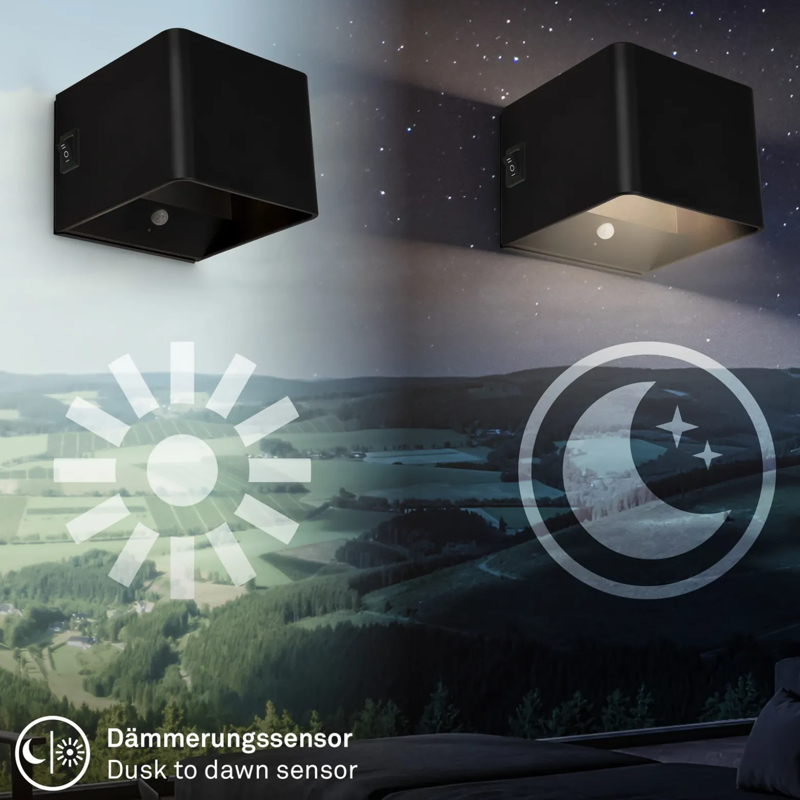 Aplique de pared LED recargable Barro, negro Ancho 8 cm Metal, sensor