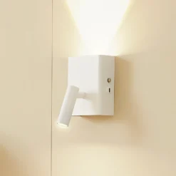 Aplique de pared LED recargable Lindby Agit, blanco, metal, regulador de
