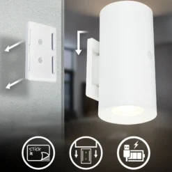 Aplique de pared LED recargable Isy, blanco mate, plástico, 3000 K