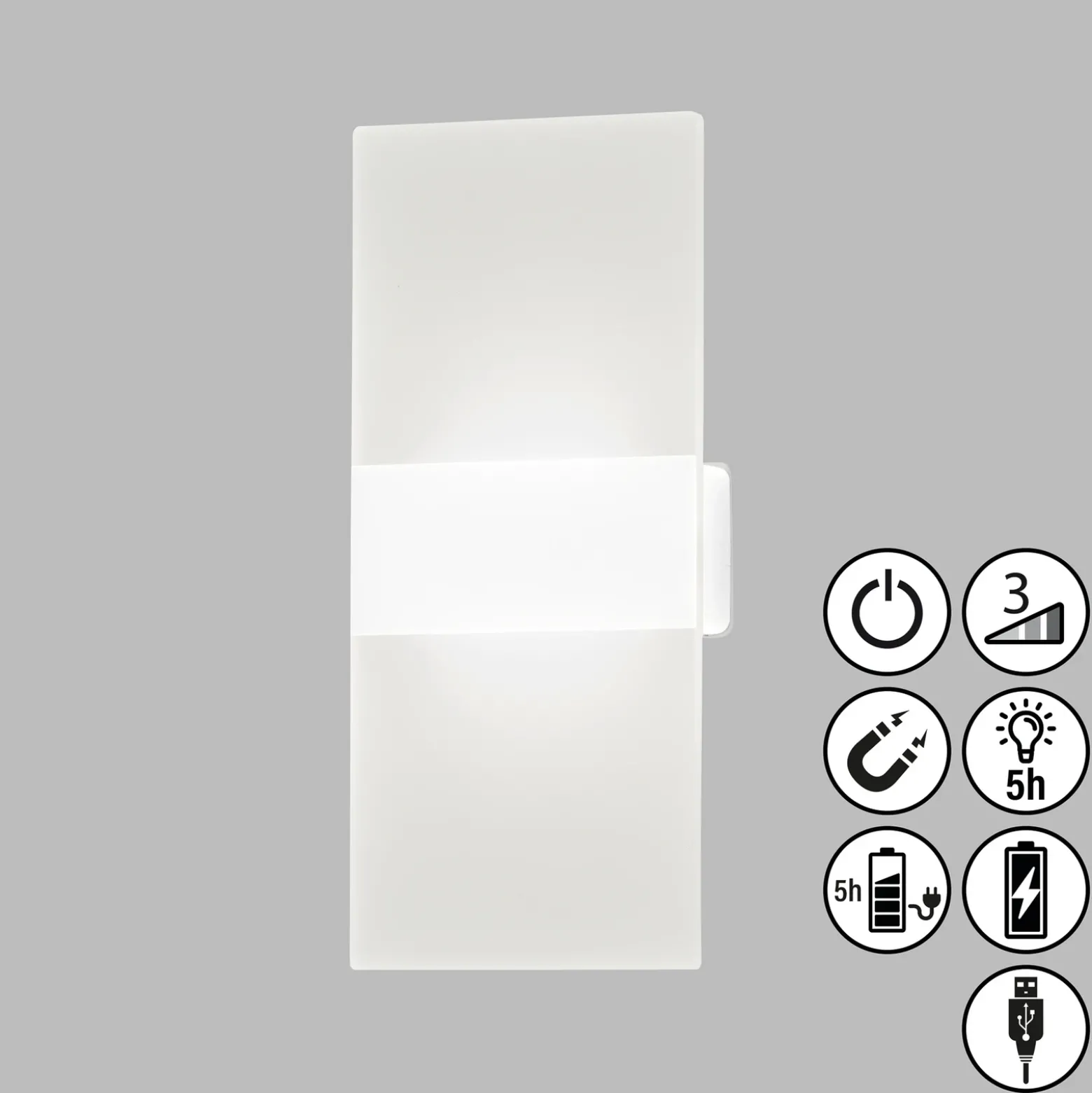 Aplique de pared LED recargable Magnetics, blanco, atenuable, 22,5 cm de