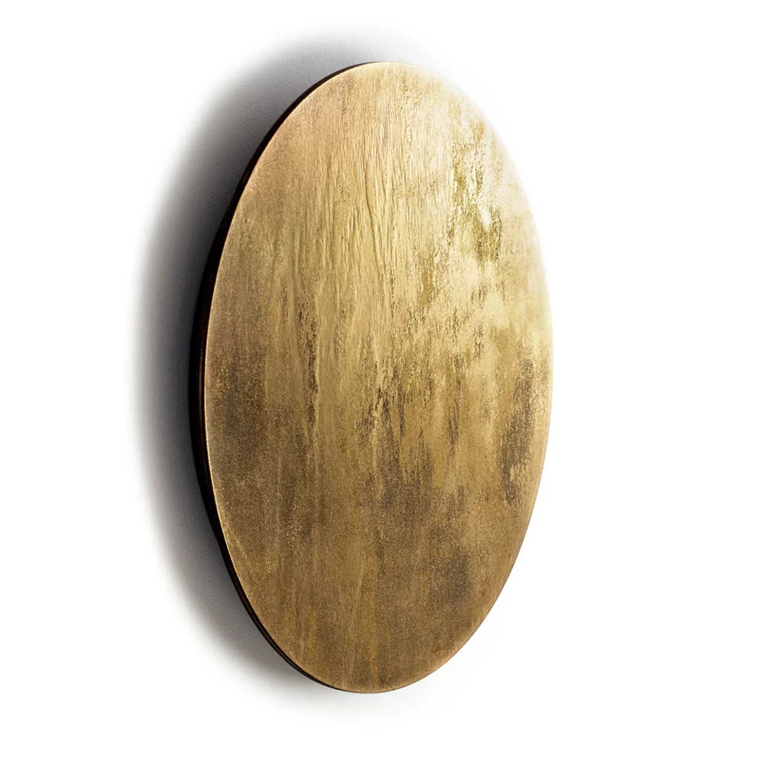 Aplique de pared LED Ring L, Ø 35 cm, madera contrachapada, color dorado