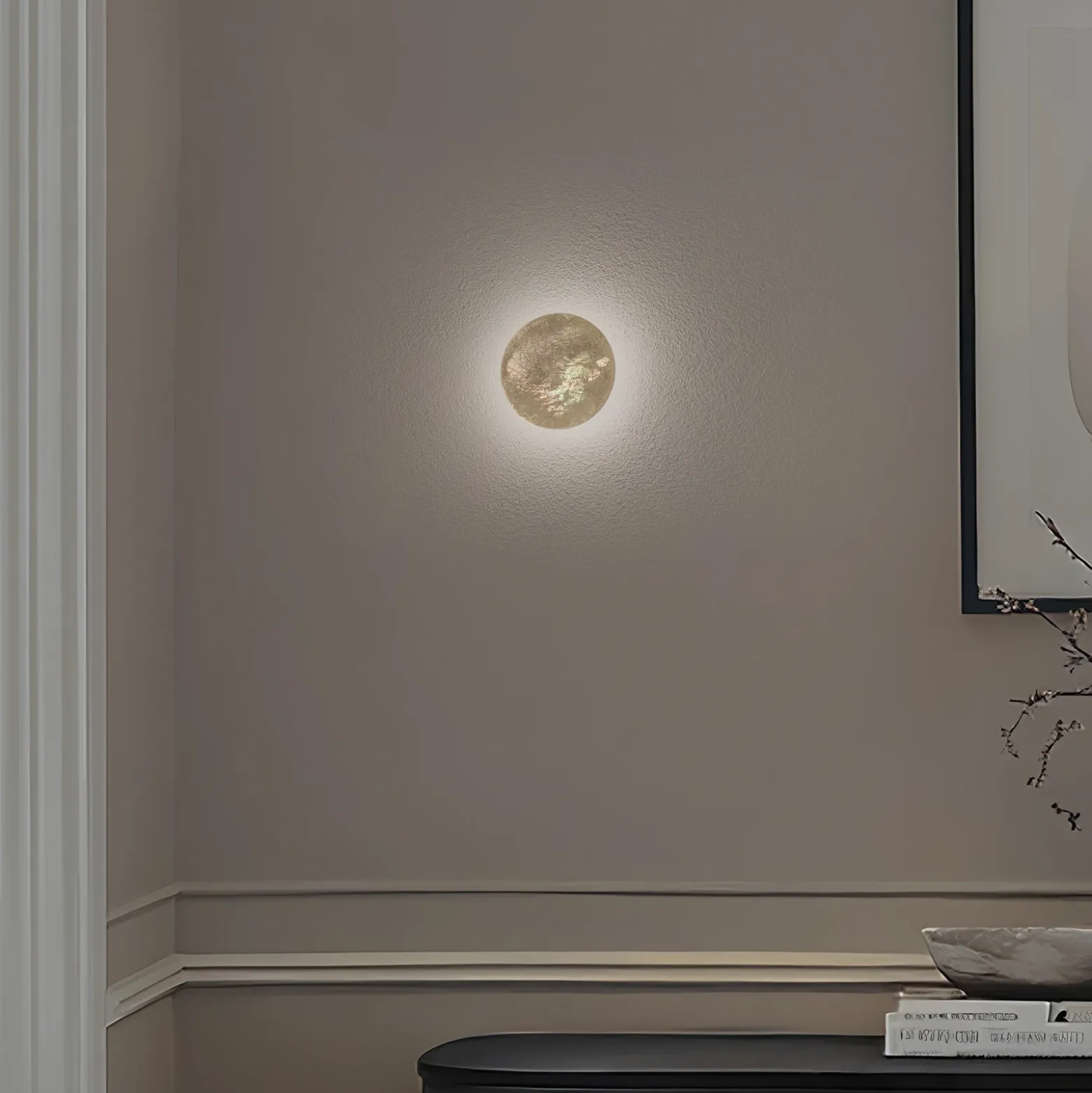 Aplique de pared LED Ring S, Ø 15 cm, madera contrachapada, dorado
