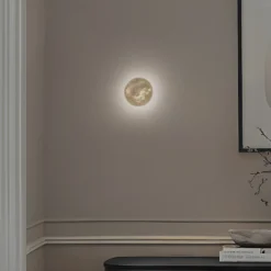 Aplique de pared LED Ring S, Ø 15 cm, madera contrachapada, dorado