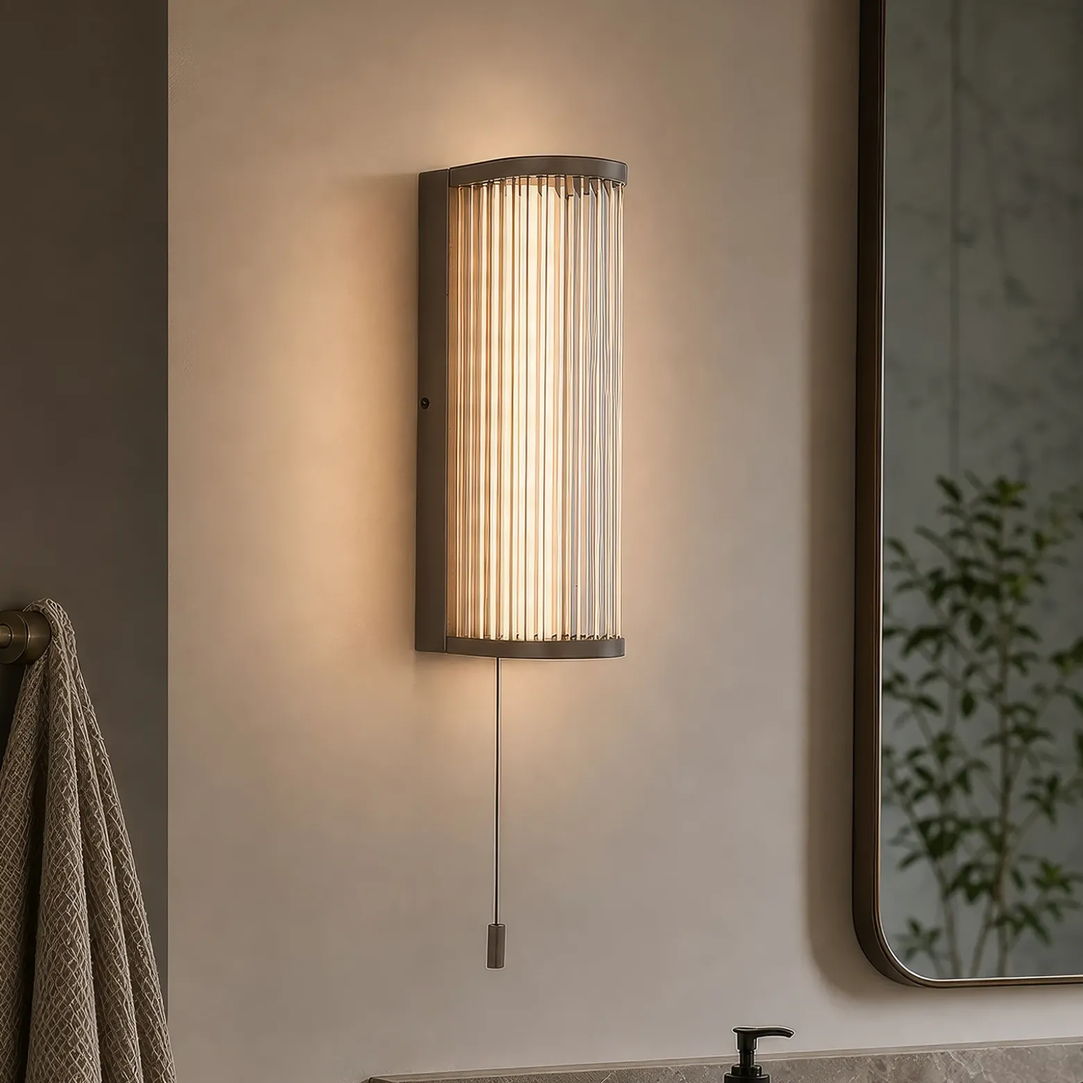 Aplique de pared LED Rue, bronce, IP44, metal, cristal, 3.000 K
