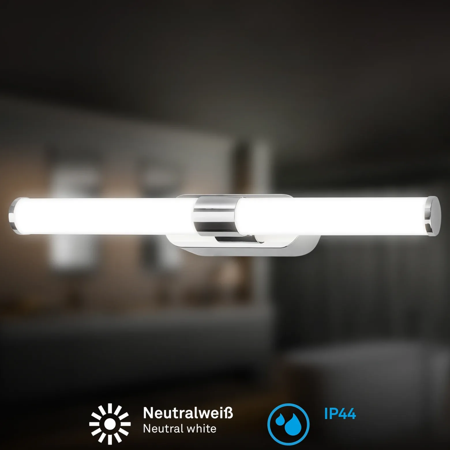 Aplique de pared LED Runt, cromada, 4000 K, IP44, longitud 40 cm