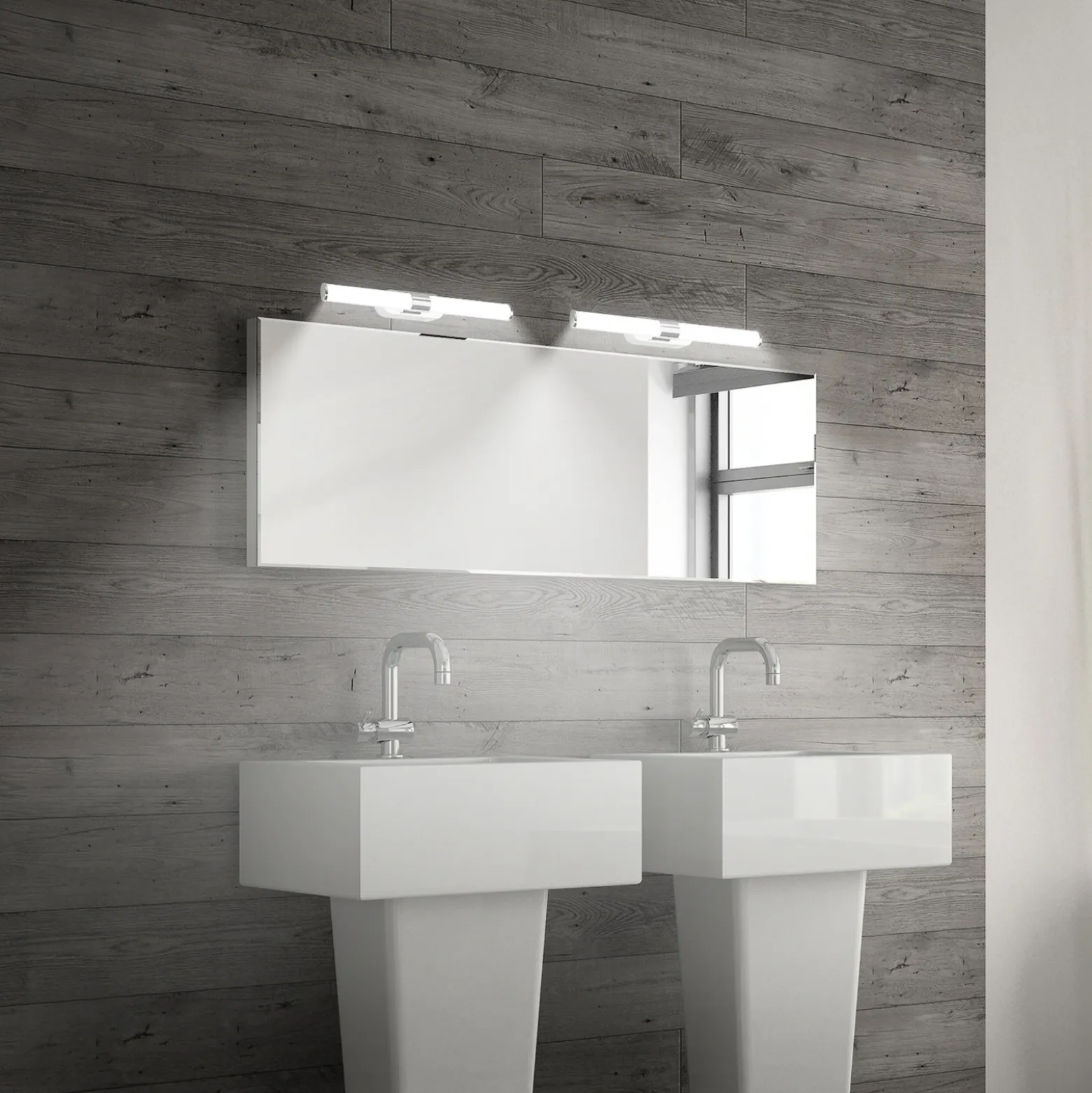 Aplique de pared LED Runt, cromada, 4000 K, IP44, longitud 40 cm