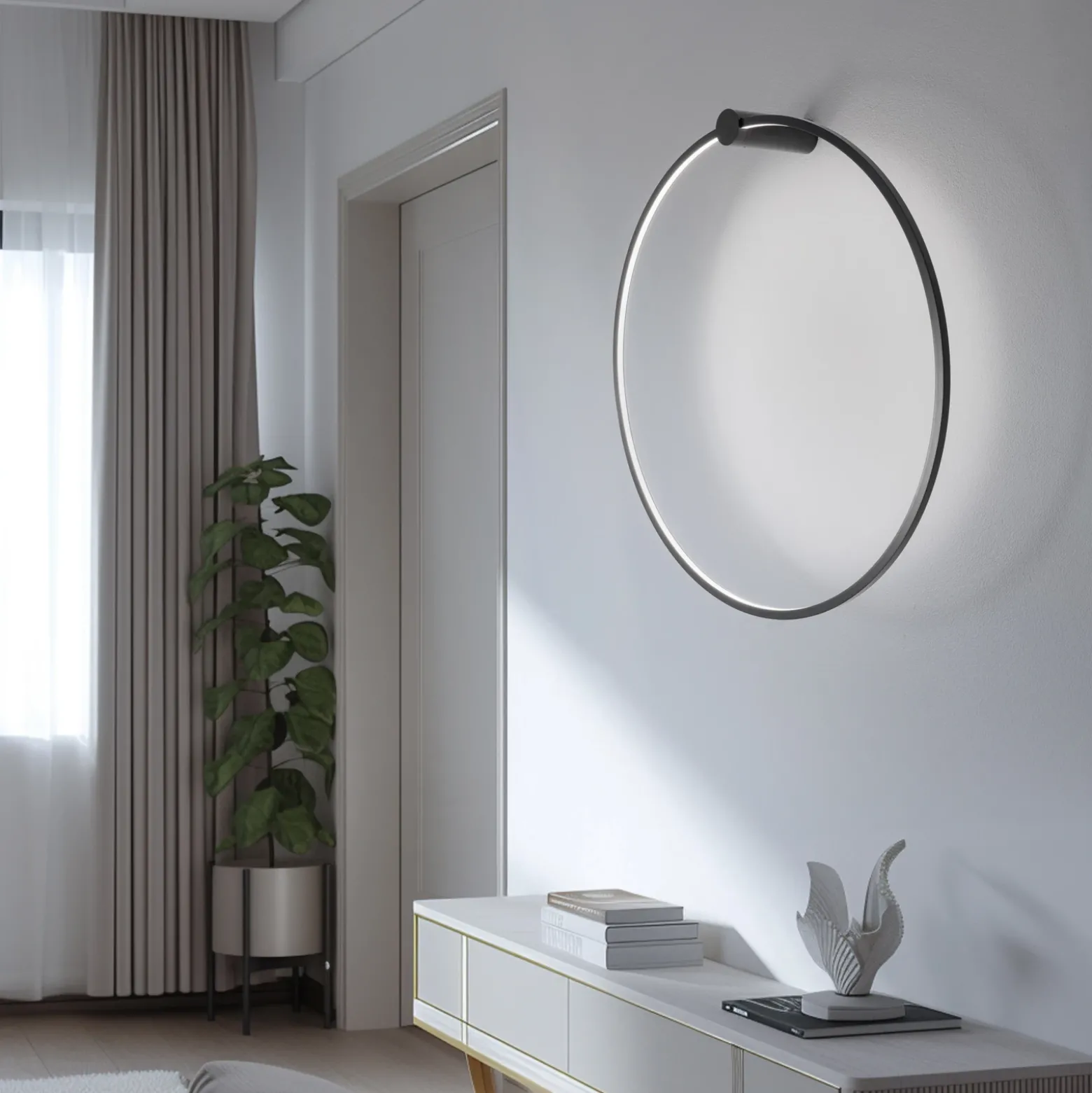 Aplique de pared LED Saturno, negro, Ø 80 cm, metal, 4000 K