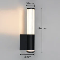 Aplique de pared LED Stefano, negro mate, altura 29 cm, metal, IP44