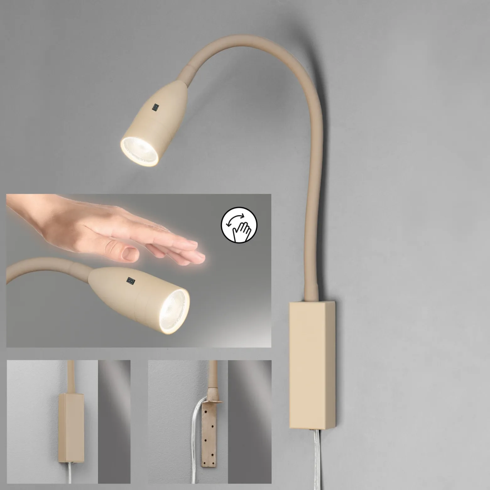 Aplique de pared LED Sten, color arena, altura 61 cm Control por gestos