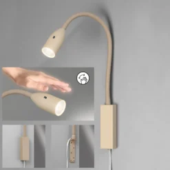Aplique de pared LED Sten, color arena, altura 61 cm Control por gestos