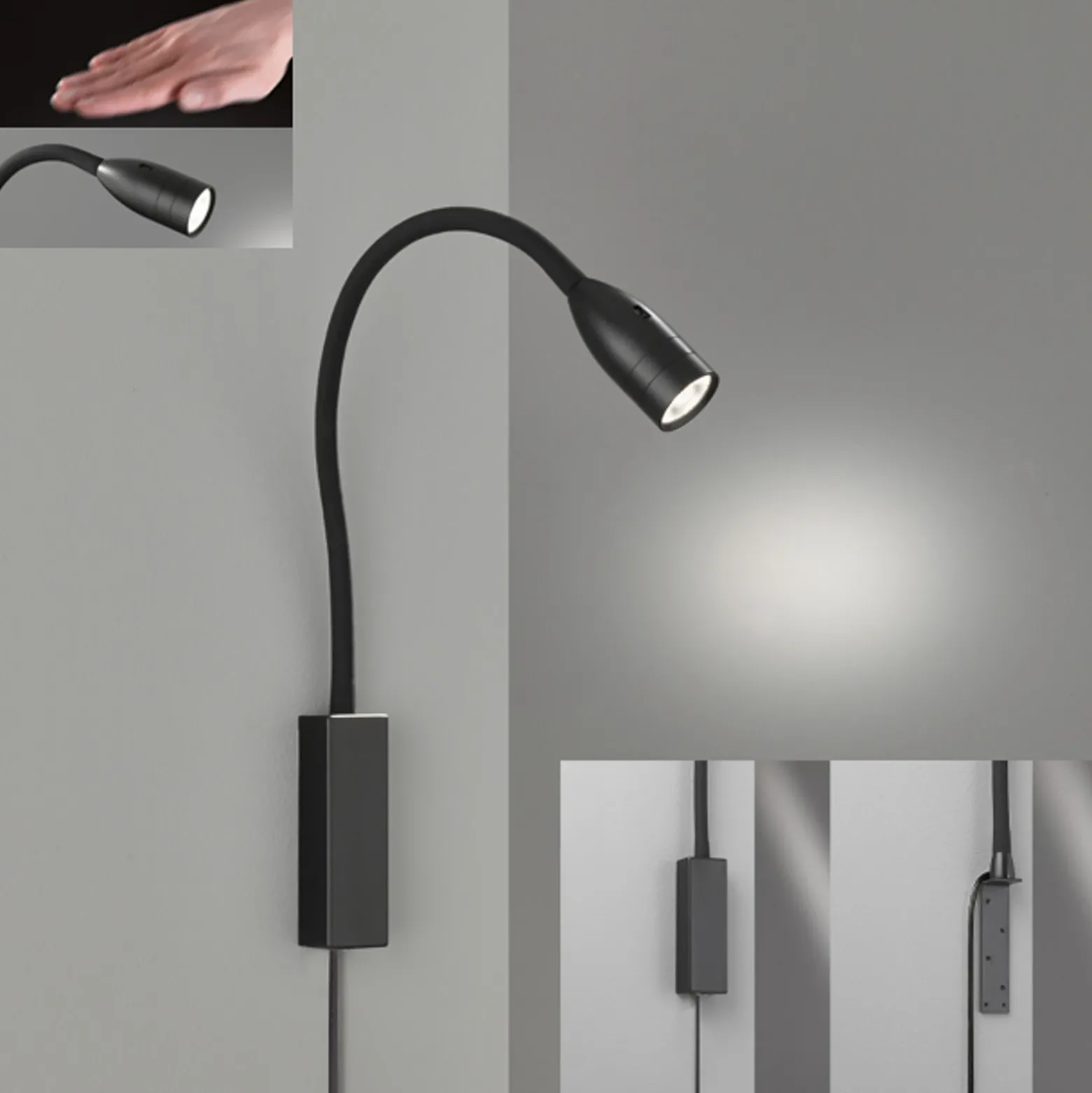 Aplique de pared LED Sten con control gestual, negro