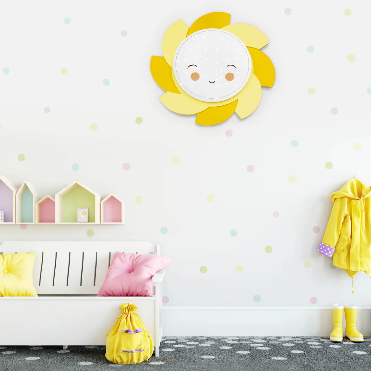 Aplique de pared LED Sun Starlight Smile, amarillo
