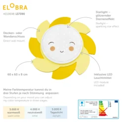 Aplique de pared LED Sun Starlight Smile, amarillo
