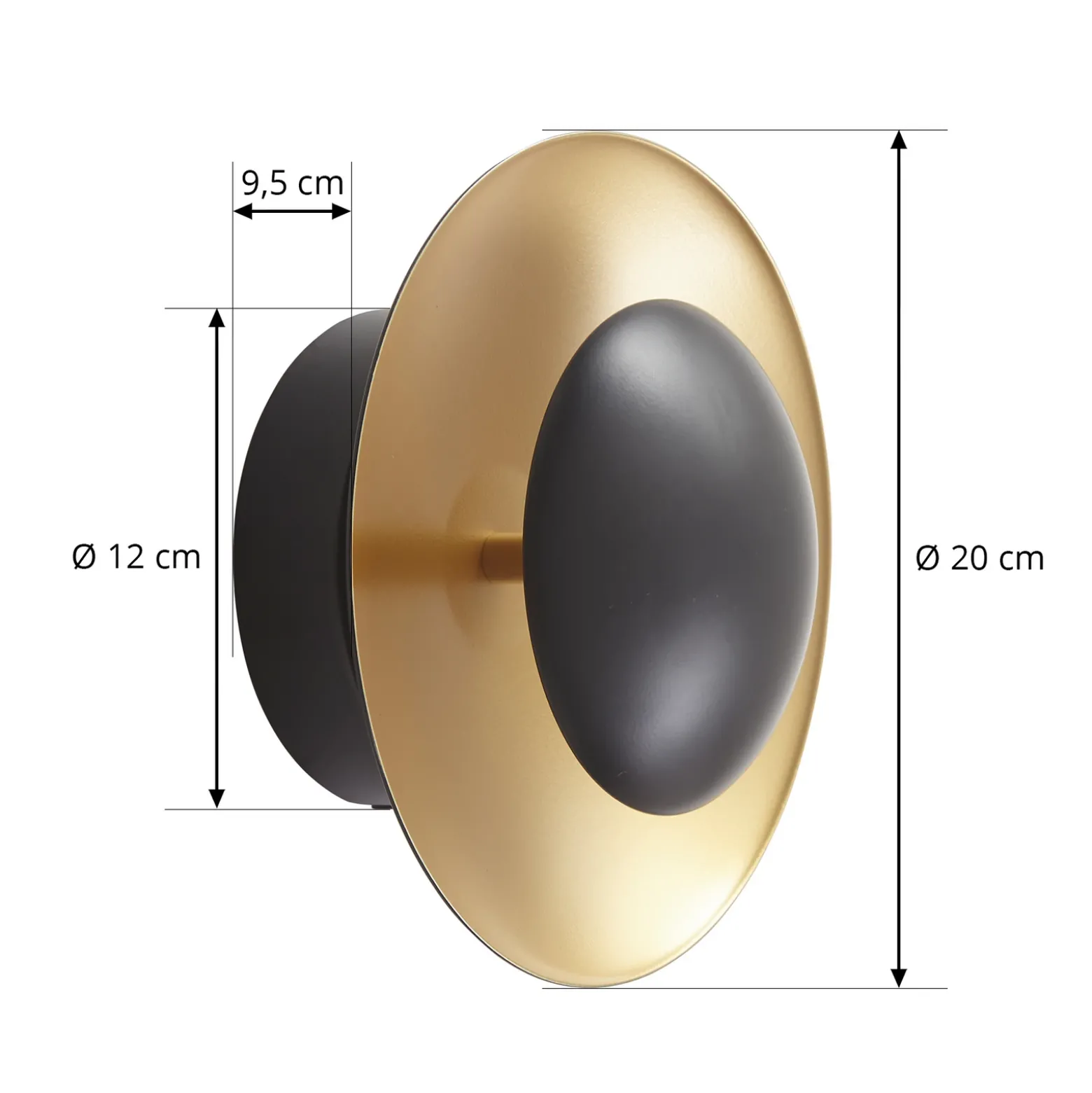 Aplique de pared LED Tiama de Lindby, metal, negro/oro, Ø 20 cm