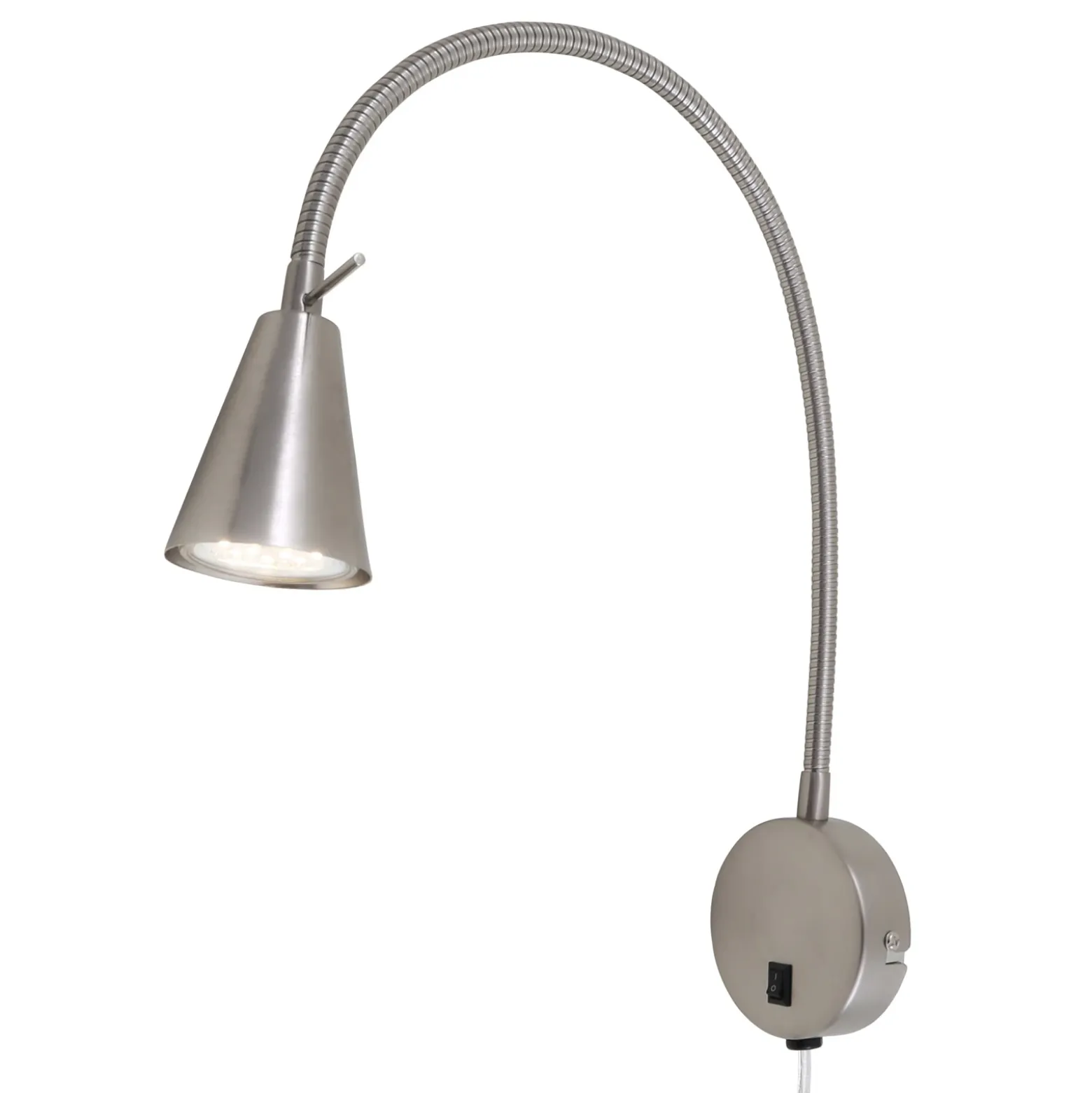 Aplique de pared LED Tusa, níquel, metal, 45 cm, brazo flexible
