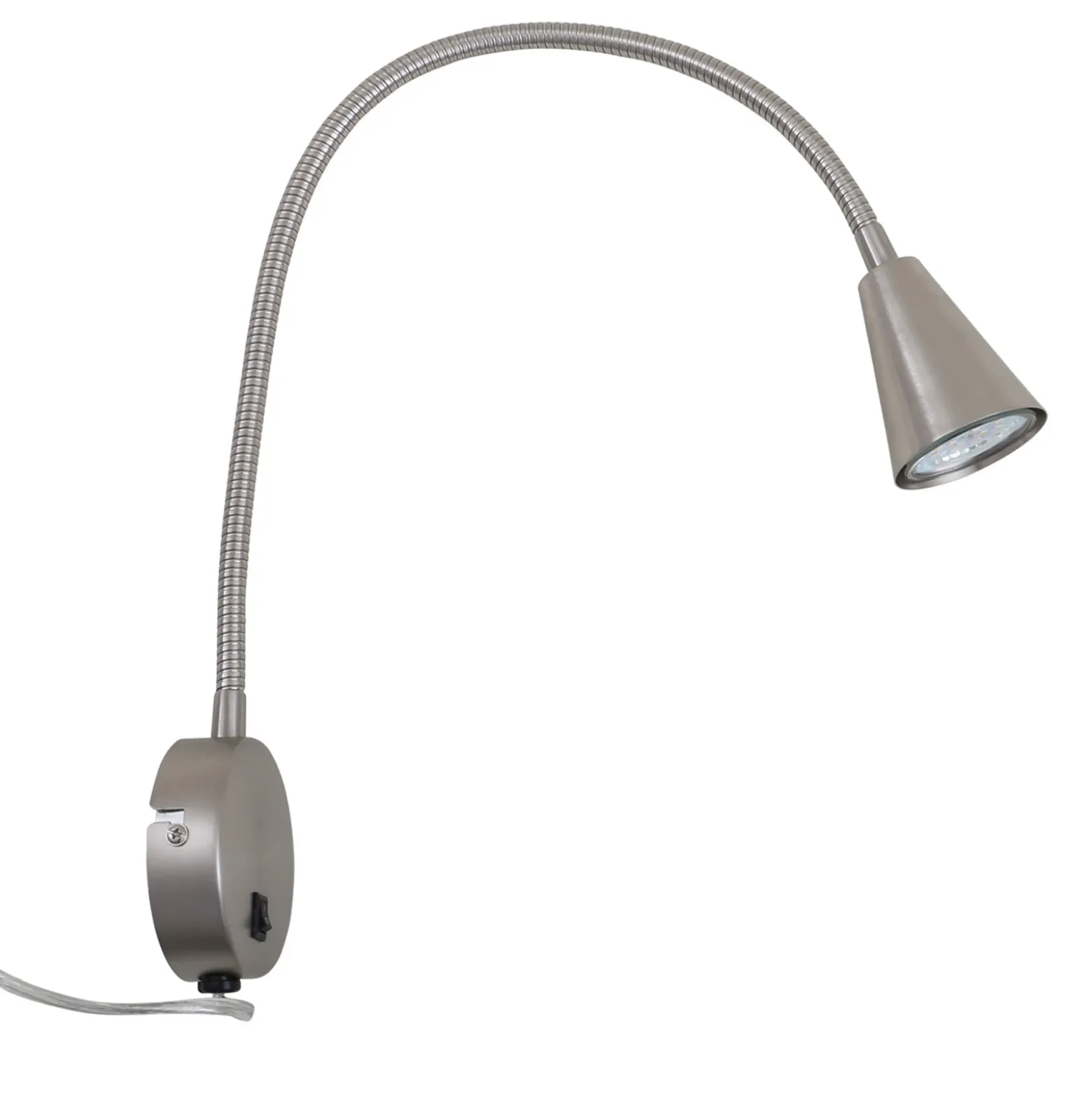 Aplique de pared LED Tusa, níquel, metal, 45 cm, brazo flexible