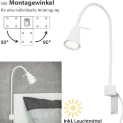 Aplique de pared LED Tuso, blanco, montaje en cama, metal