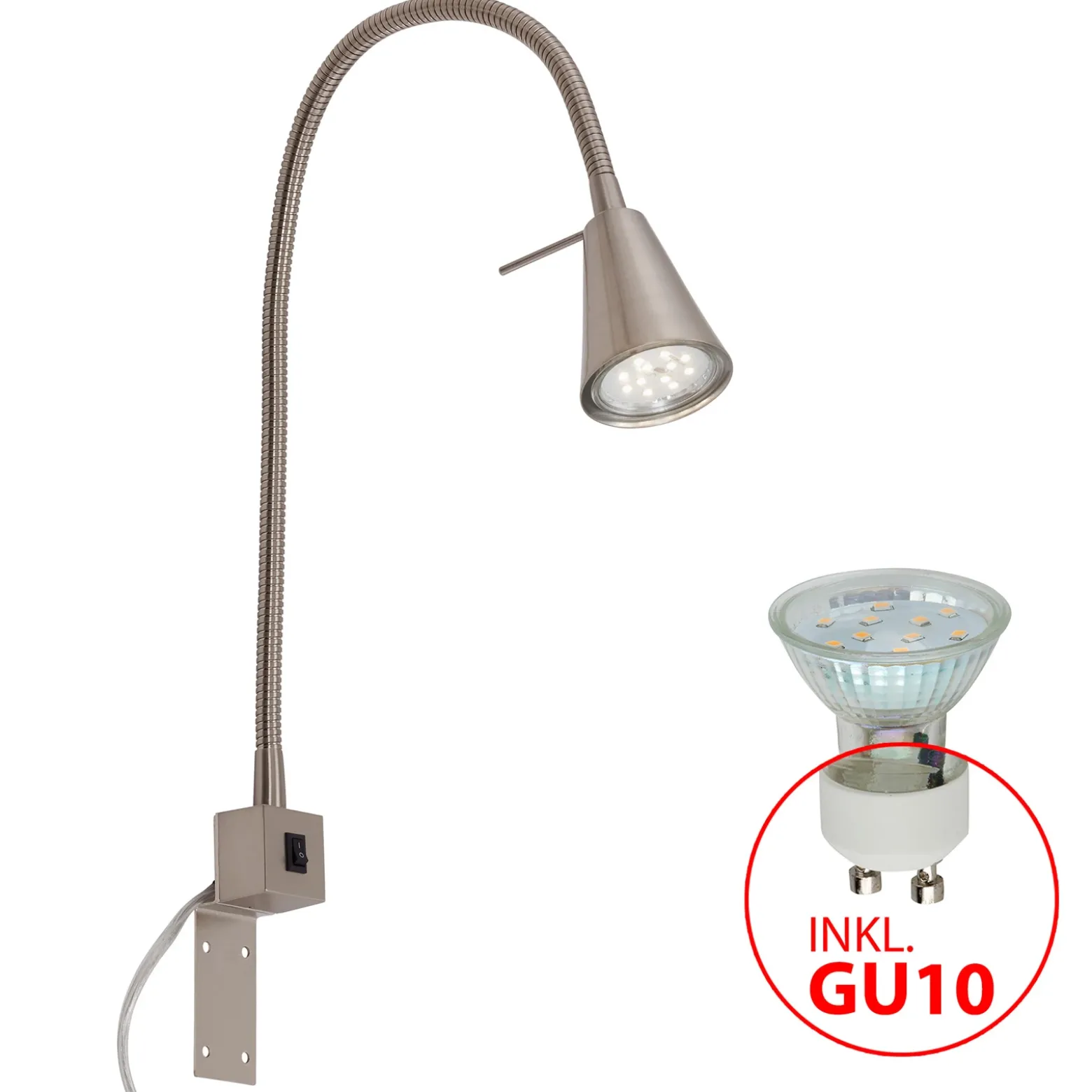 Aplique de pared LED Tuso, níquel, montaje en cama, metal