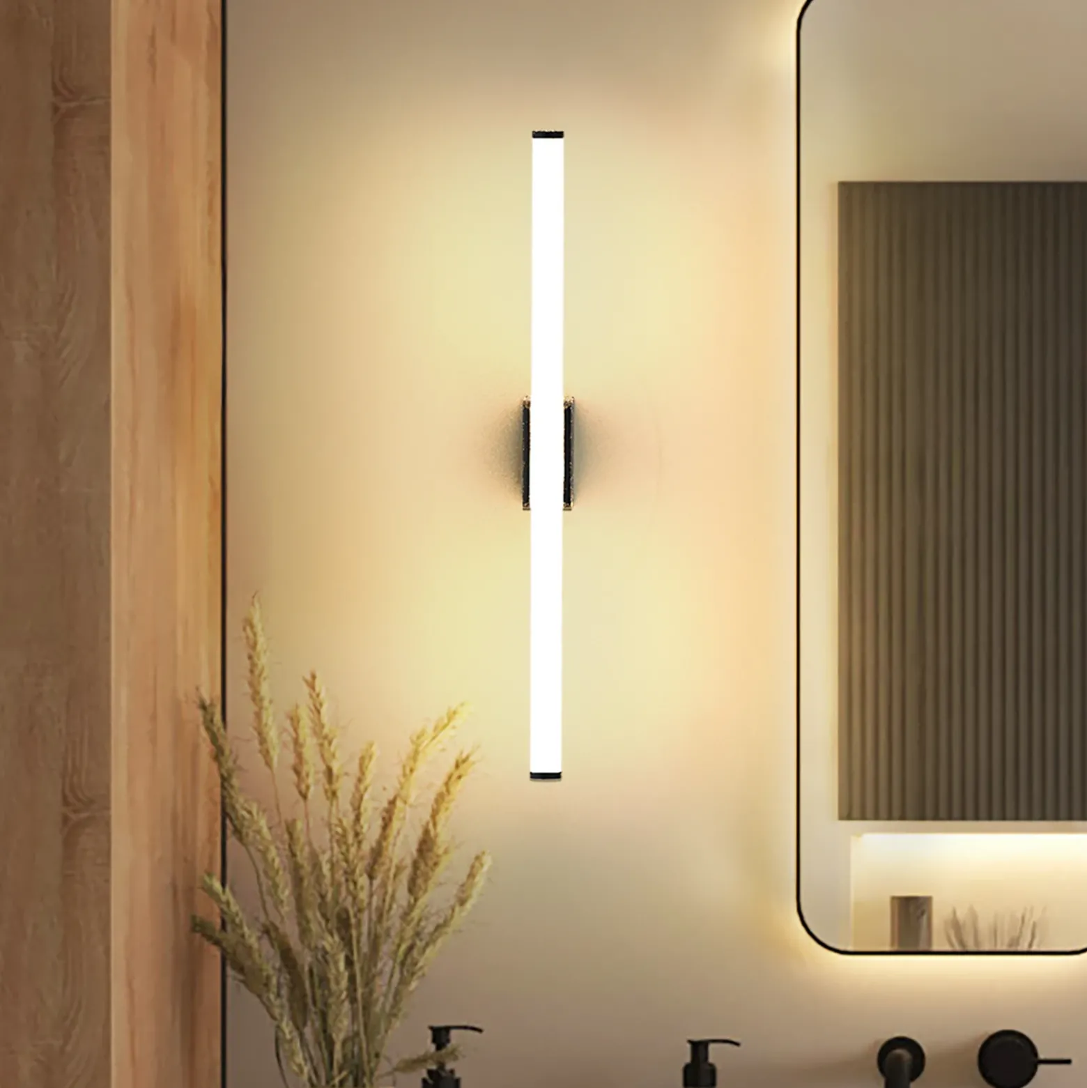 Aplique de pared LED VINA M, negro, 60 cm de ancho, IP44, CCT