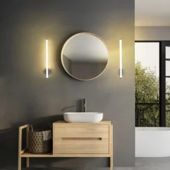 Aplique de pared LED VINA UP M, color cromo, altura 60 cm, IP44 CCT