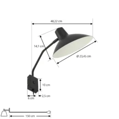 Aplique de pared Lindby Adrik, negro, metal, con enchufe