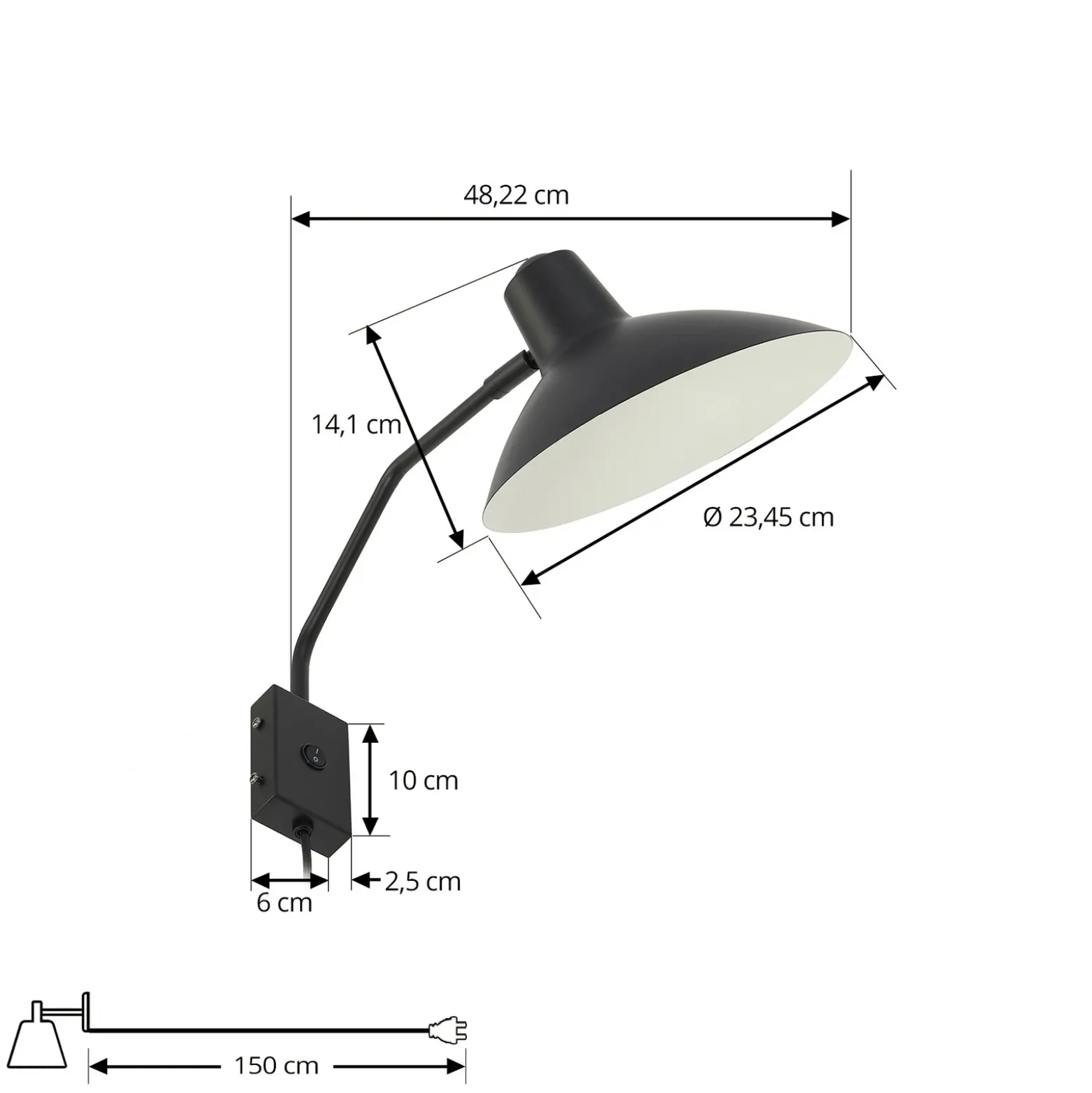 Aplique de pared Lindby Adrik, negro, metal, con enchufe