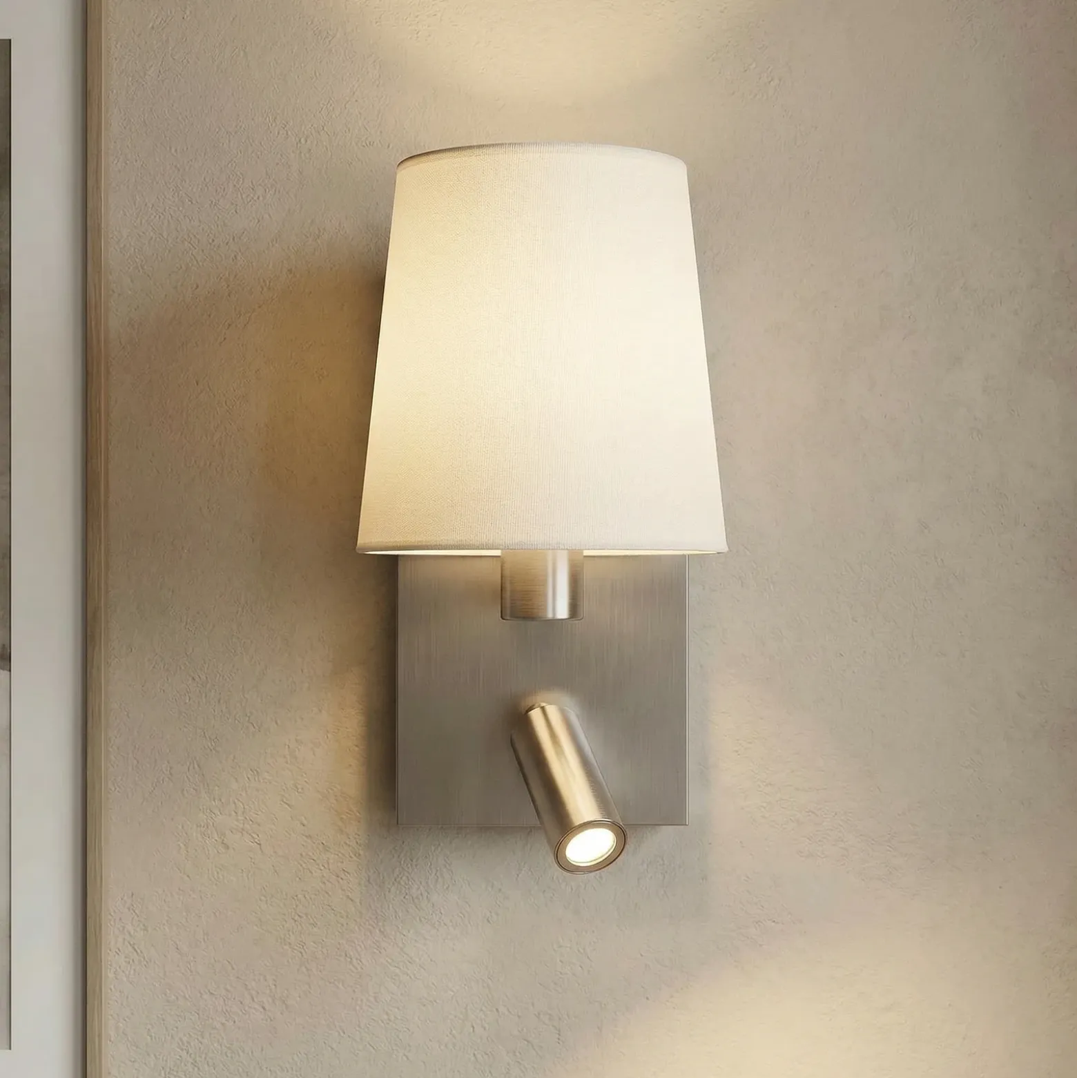 Aplique de pared Lindby Aiden, blanco, níquel, brazo de lectura LED