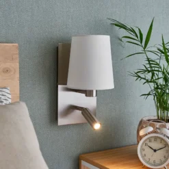 Aplique de pared Lindby Aiden, blanco, níquel, brazo de lectura LED