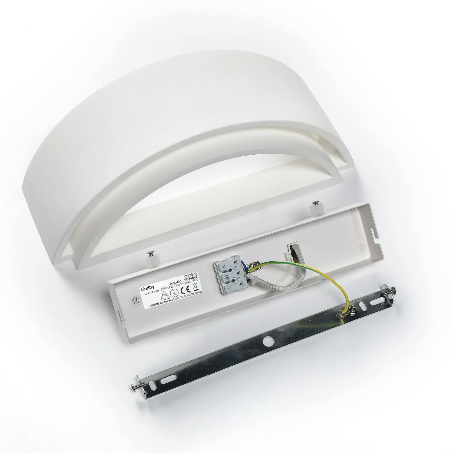 Aplique de pared Lindby Cassian, escayola, 32 cm, blanco, semicircular