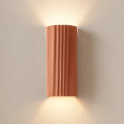 Aplique de pared Lindby Colja, terracota, redondo, 30,5 cm, yeso
