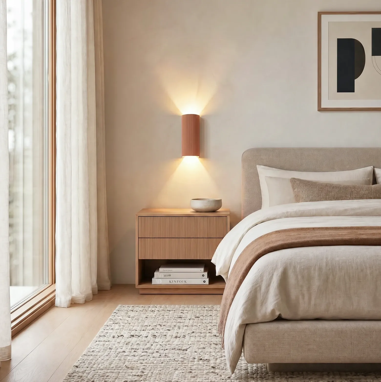 Aplique de pared Lindby Colja, terracota, redondo, 30,5 cm, yeso