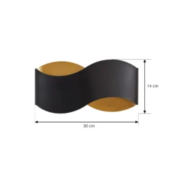 Aplique de pared Lindby Dailin, negro/dorado, 30 cm, metal