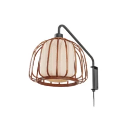 Aplique de pared Lindby Davella, Ø 26 cm, negro, bambú, textil