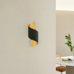 Aplique de pared Lindby Desirio, negro/oro, 24cm, metal