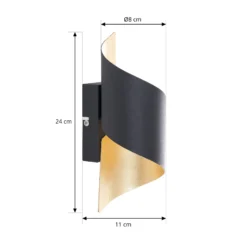 Aplique de pared Lindby Desirio, negro/oro, 24cm, metal