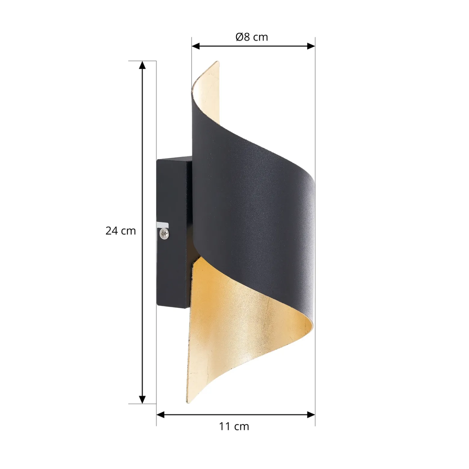Aplique de pared Lindby Desirio, negro/oro, 24cm, metal