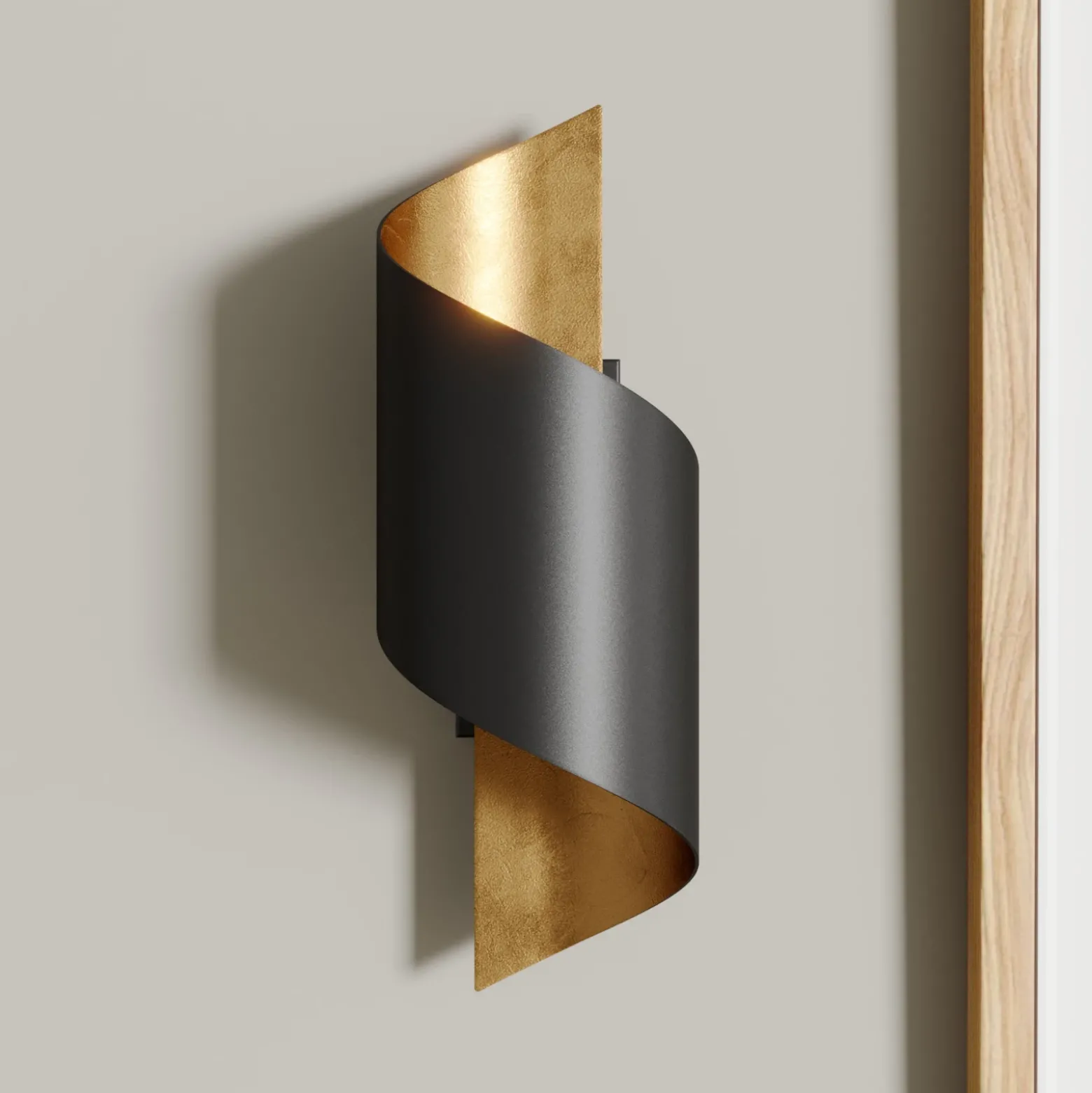 Aplique de pared Lindby Desirio, negro/oro, 24cm, metal