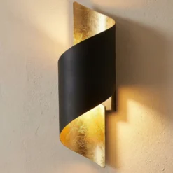 Aplique de pared Lindby Desirio, negro/oro, 35cm, metal