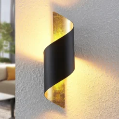 Aplique de pared Lindby Desirio, negro/oro, 35cm, metal