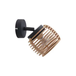 Aplique de pared Lindby Ediz, GU10, negro, madera, Ø 12,7 cm