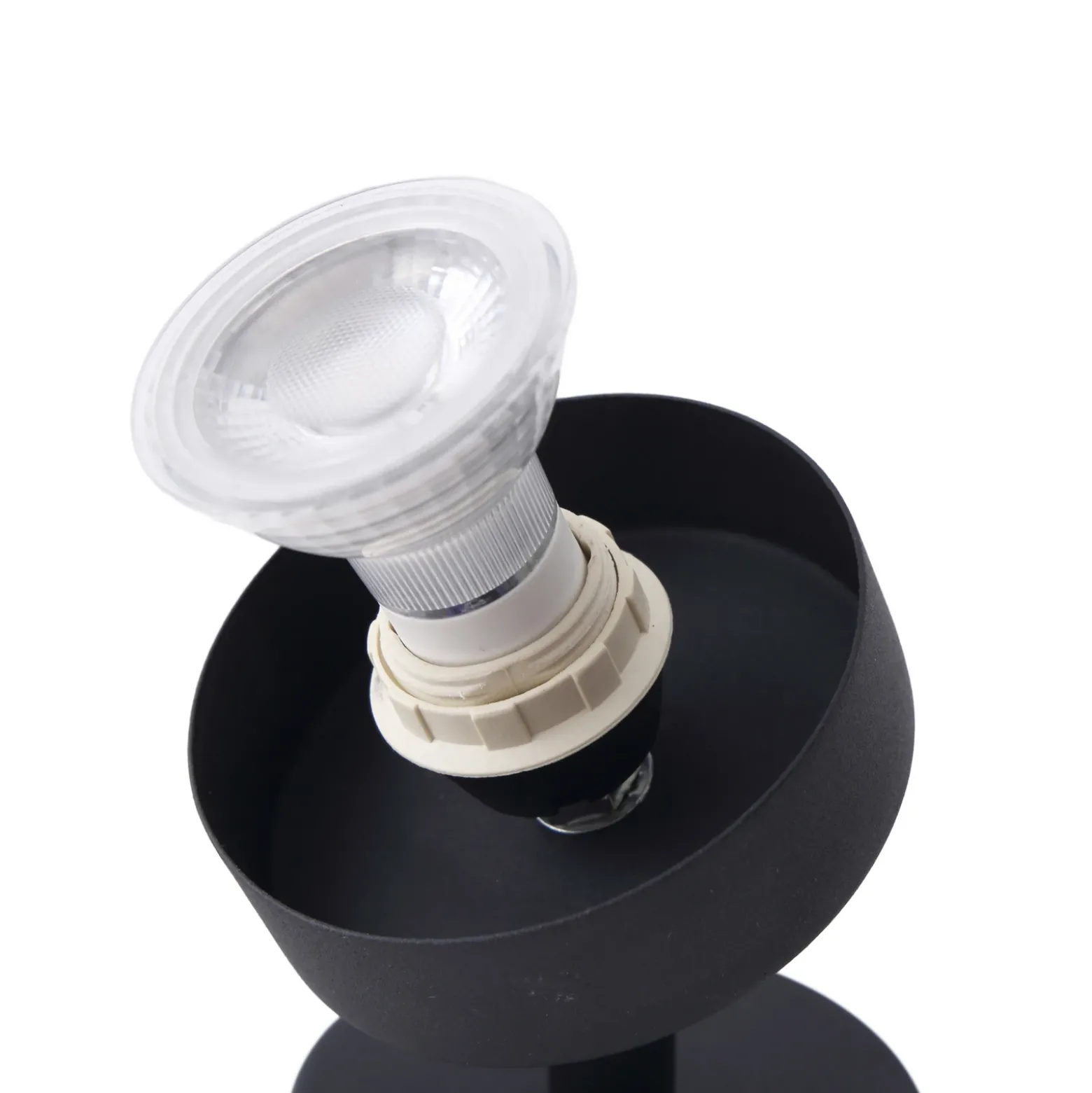 Aplique de pared Lindby Ediz, GU10, negro, madera, Ø 12,7 cm