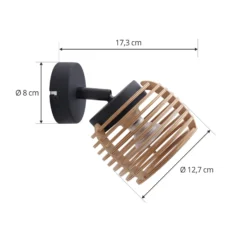 Aplique de pared Lindby Ediz, GU10, negro, madera, Ø 12,7 cm