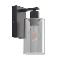 Aplique de pared Lindby Emavi, negro/gris humo, cristal, E27