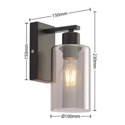 Aplique de pared Lindby Emavi, negro/gris humo, cristal, E27