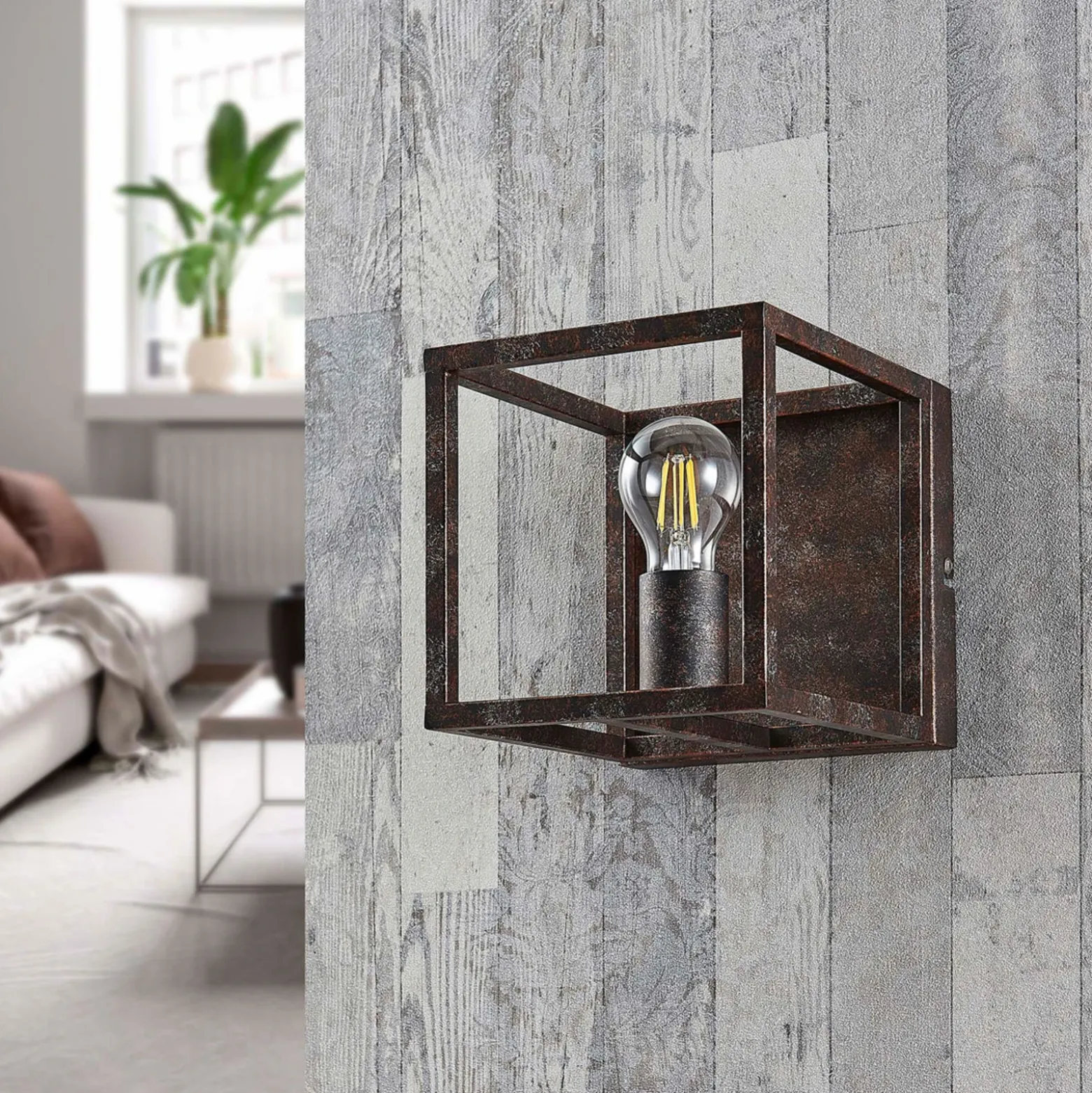 Aplique de pared Lindby Emin, ancho 18 cm, color óxido, metal